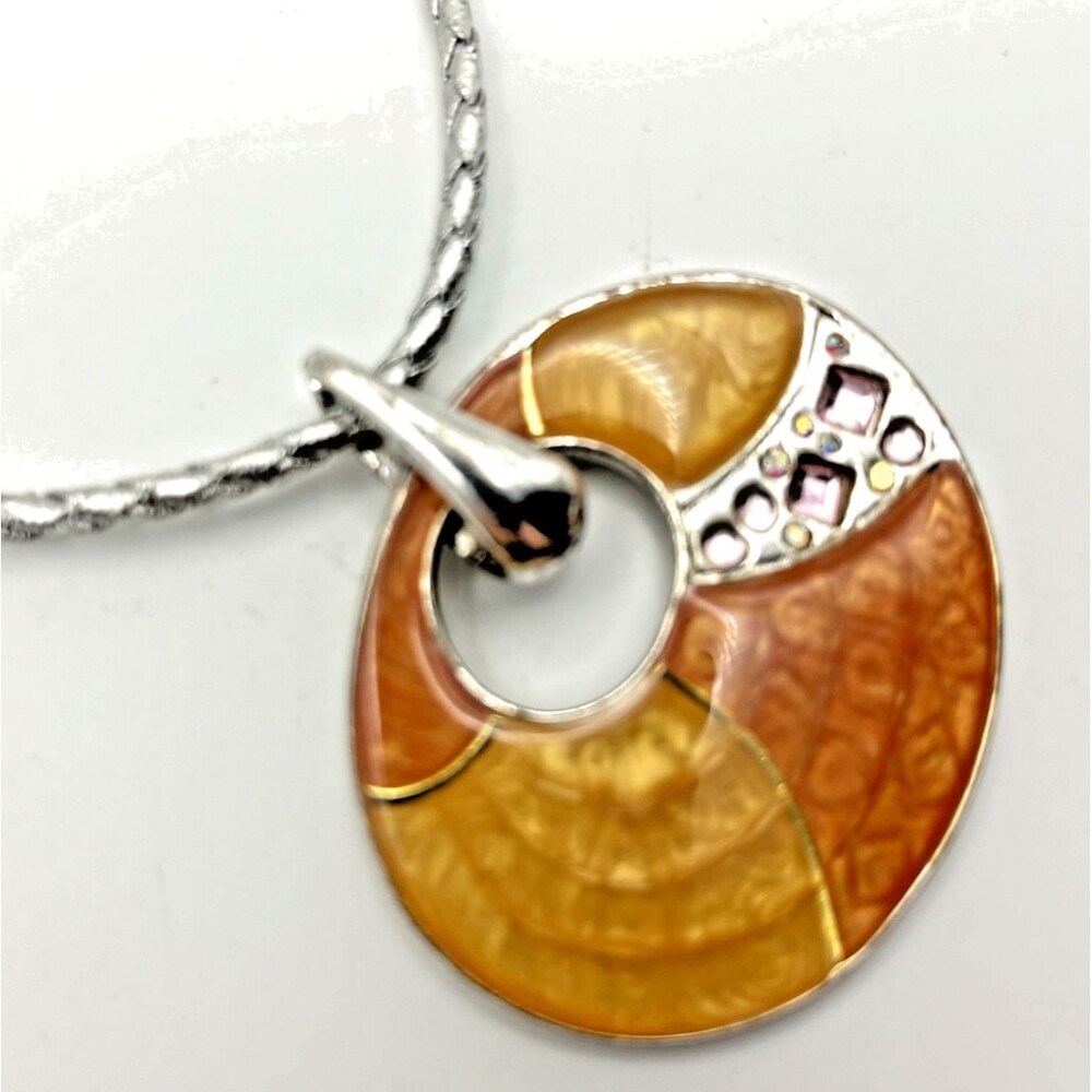 Vintage Necklace Orange & Silver Circular Enamel Abstract MCM Modernist.........